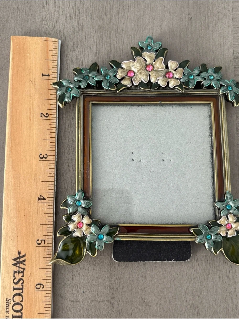 PAIR Of Beautiful Enameled Floral Rhinestone, Jeweled Metal Photo Frames